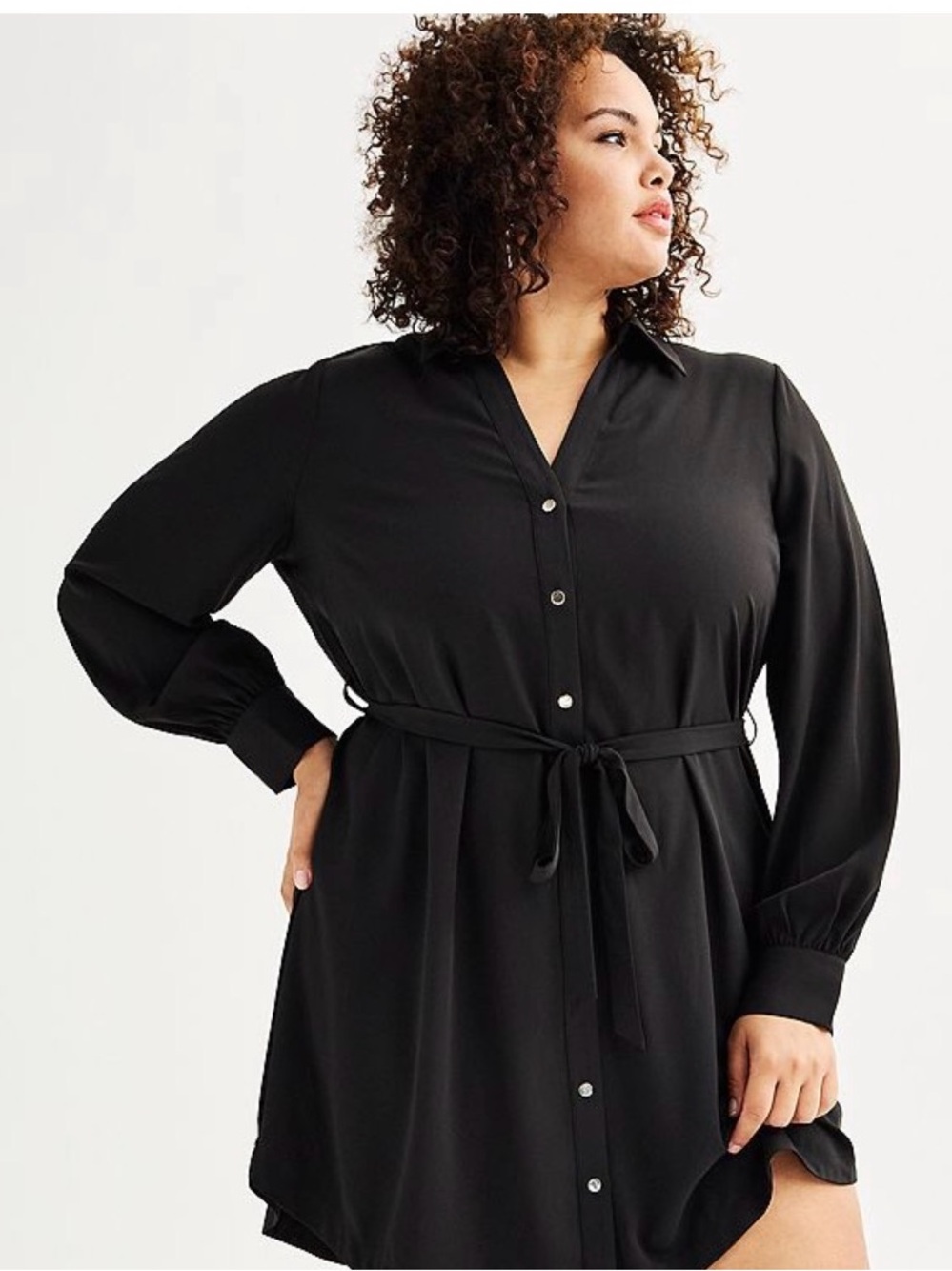 Intempo Black Button-Down Belted Tunic Dress Size 1X